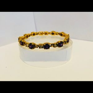 Faux Amethyst and Gold Tone Bracelet